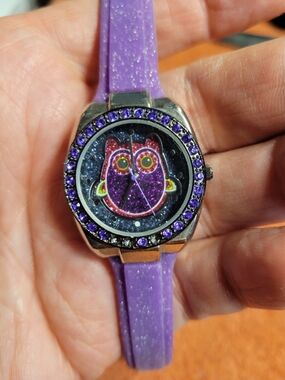 Accutime purple glitter owl watch